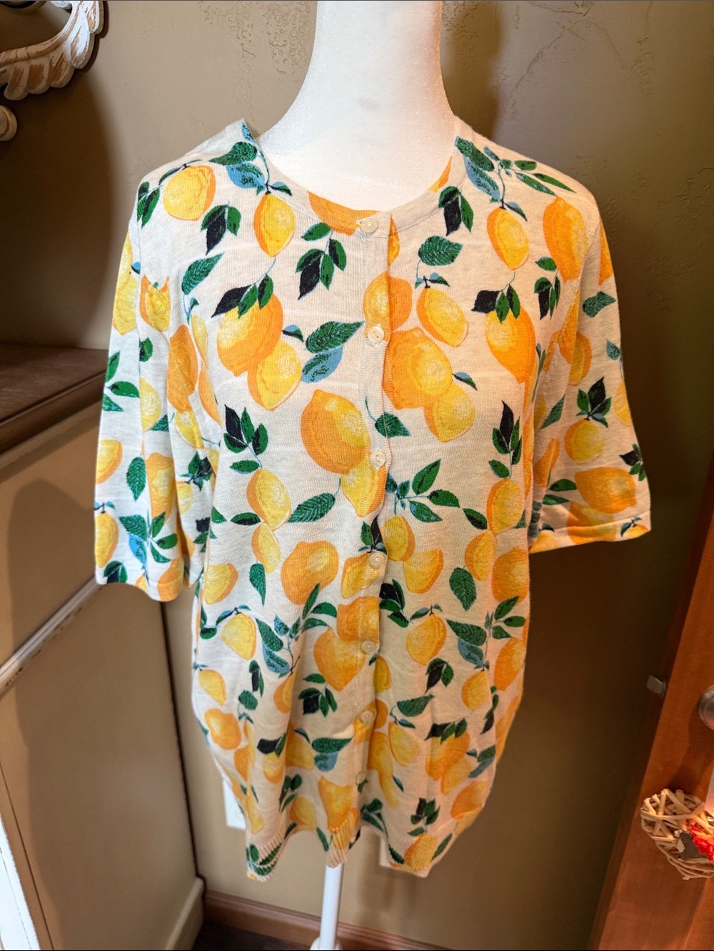 Christopher & Banks Lemon-Print Cardigan in Yellow & Green